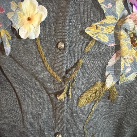 Embroided Cardigan Floral Embellishments Faded Blue Sz S and M - Picture 4 of 8